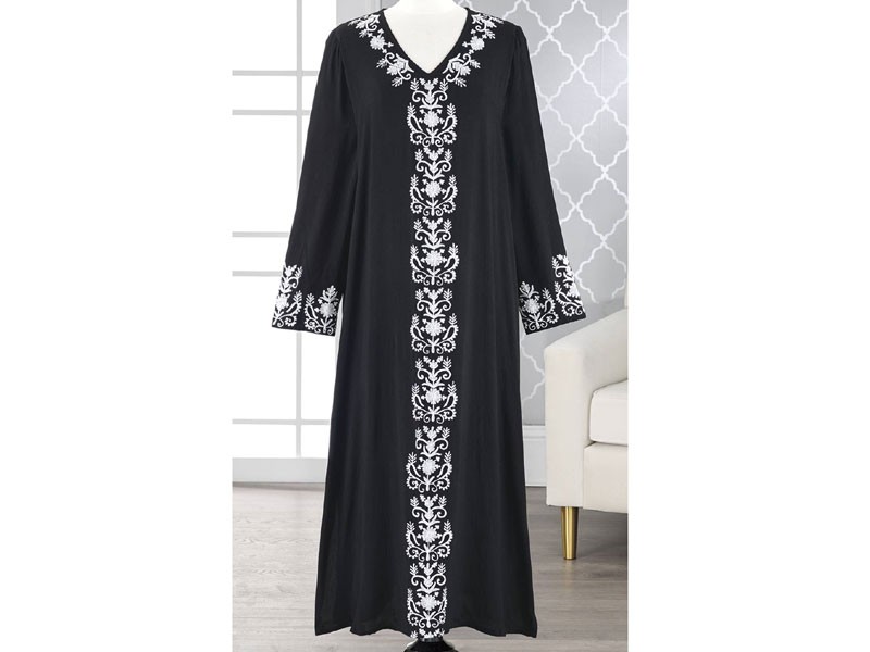 Black & White Embroidered Caftan Women's Dress
