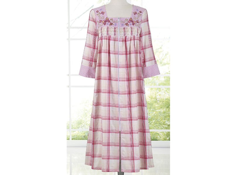 Pink Plaid Seersucker Lounger Dress For Women