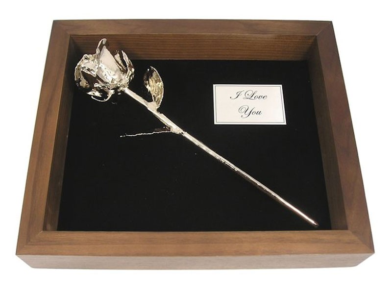 Fully Dipped Platinum Rose in Personalized Shadow Box