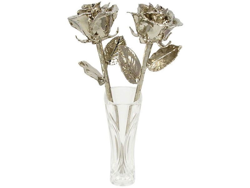 2 All Platinum Anniversary Roses & Princess Vase