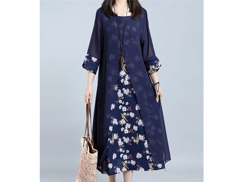 Retro Random Floral Printed Two Pieces Maxi Dress For Women