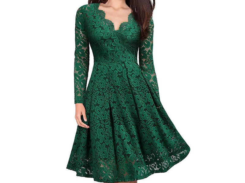 Elegant Women Lace Hollow Out V-Neck Dress For Women