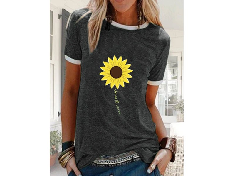 Women's Sunflower Printed Casual Short Sleeve O-neck T-shirt