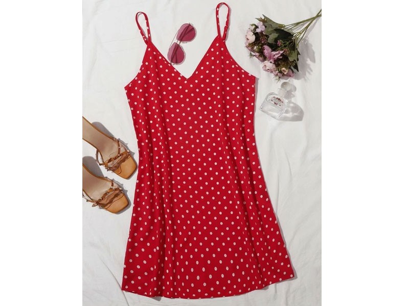 Shein Women's Double V-Neck Polka Dot Cami Dress