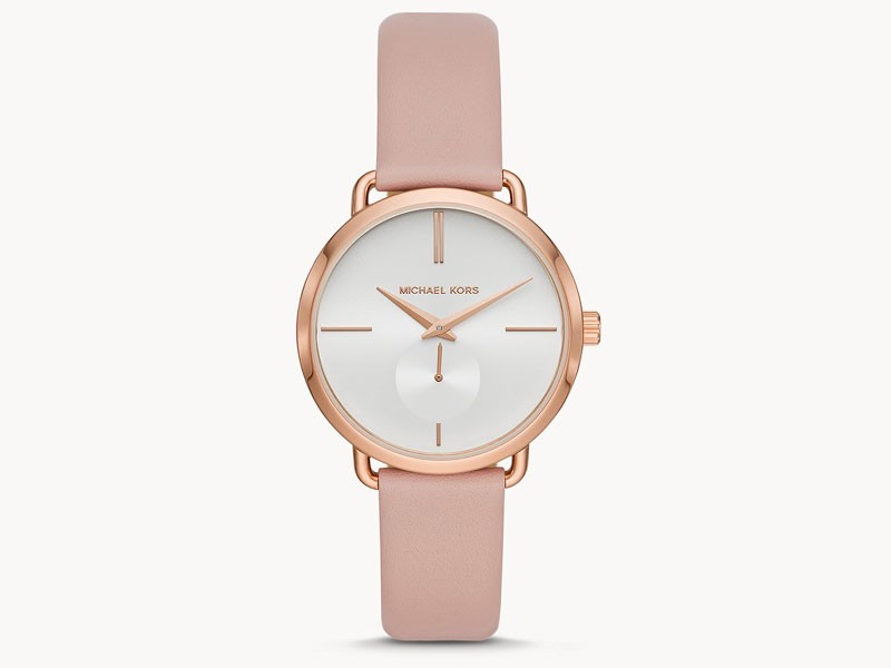 Michael Kors Portia Three-Hand Blush Leather Watch For Women