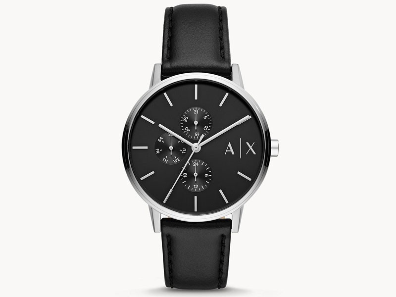 Men's Armani Exchange Multifunction Black Leather Watch