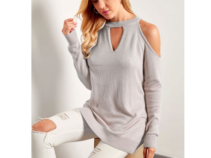 Nude Cut Out Cold Shoulder Fashion Women's Sweaters