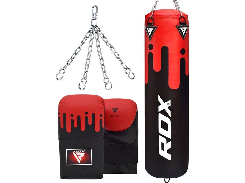 RDX F9 4ft 5ft Punch Bag with Mitts Set Red Black
