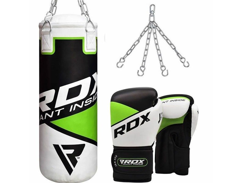 RDX R8 2ft Youth Punch Bag & Gloves Set Green Black White