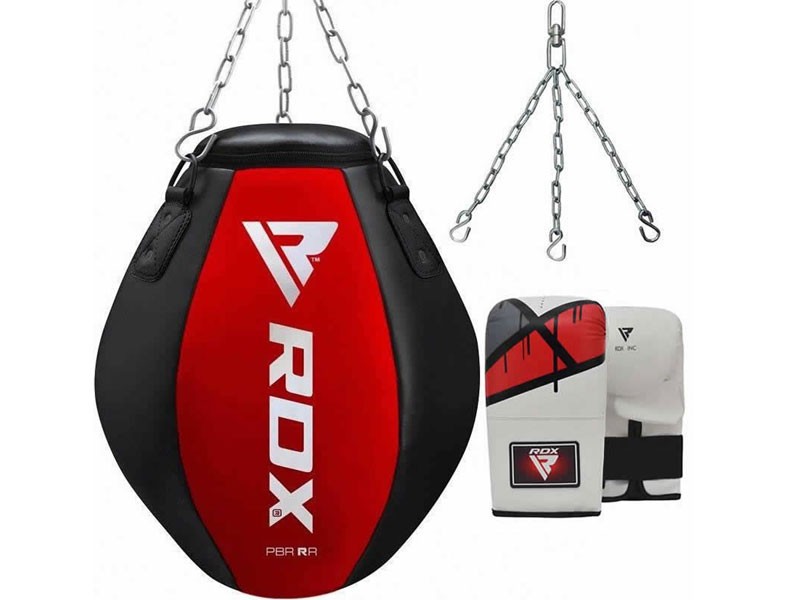 RDX RR Wrecking Ball Training Punch Bag with Mitts Set Red Black White