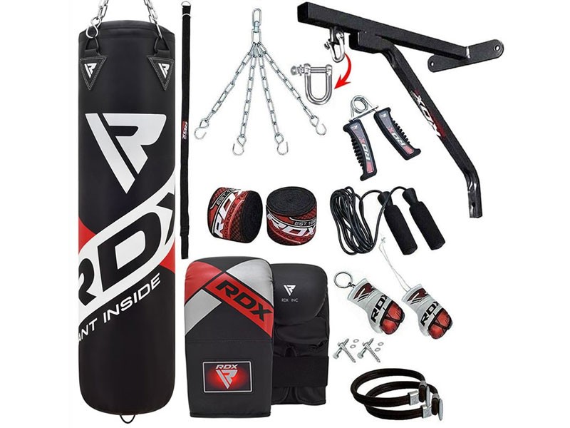 RDX F10B 17PC 4ft 5ft Punch Bag with Bag Mitts Home Gym Set