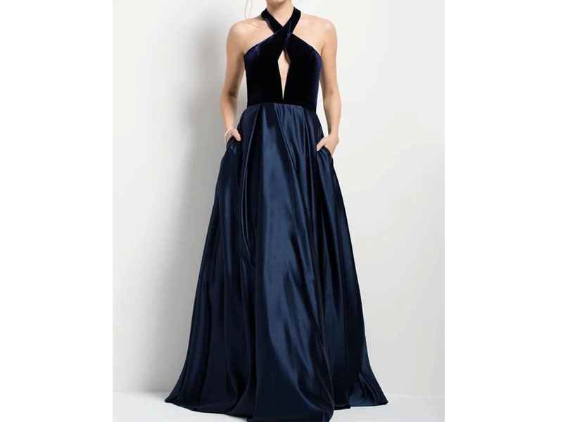 Women's Jovani Cross Halter Ballgown