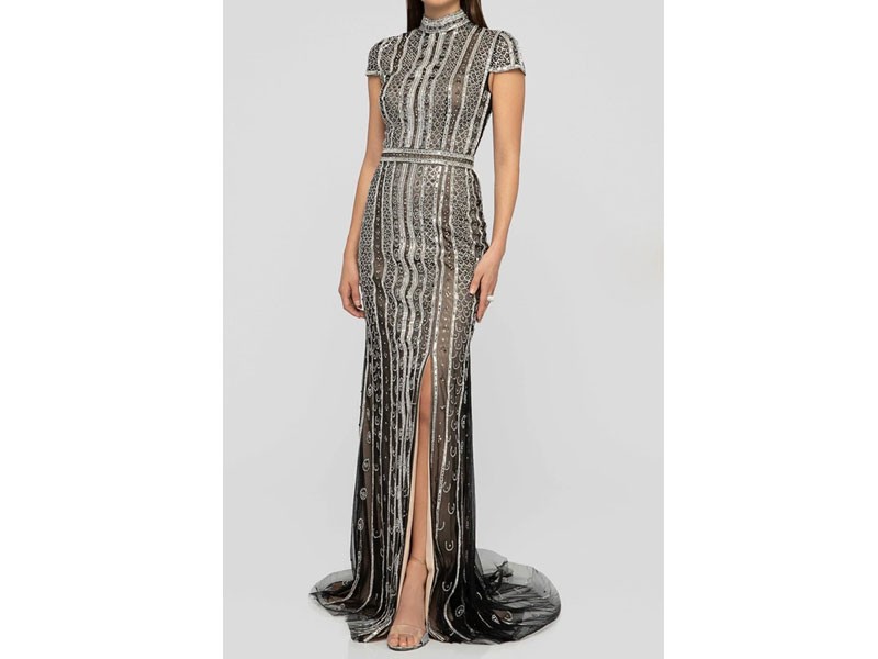Terani Couture Beaded High Neck Gown Dress For Women