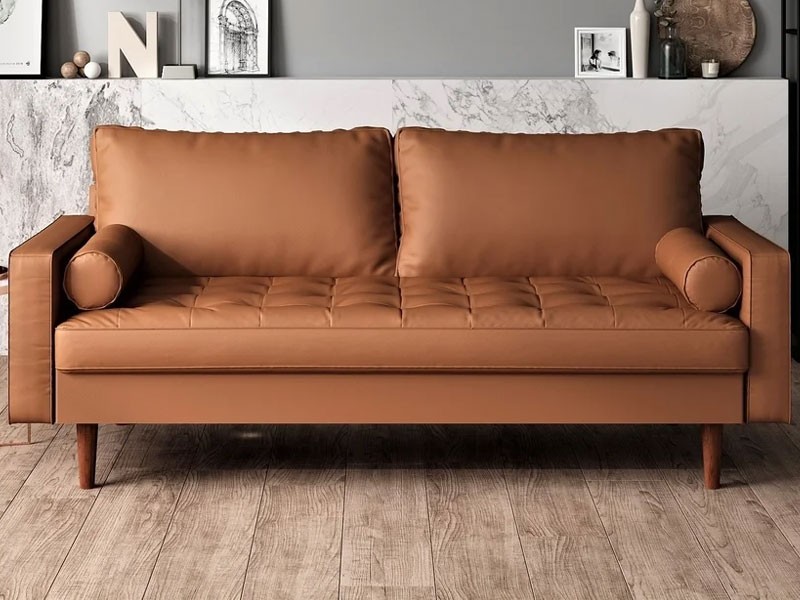 US Pride Faux Leather Mid-century Modern Sofa