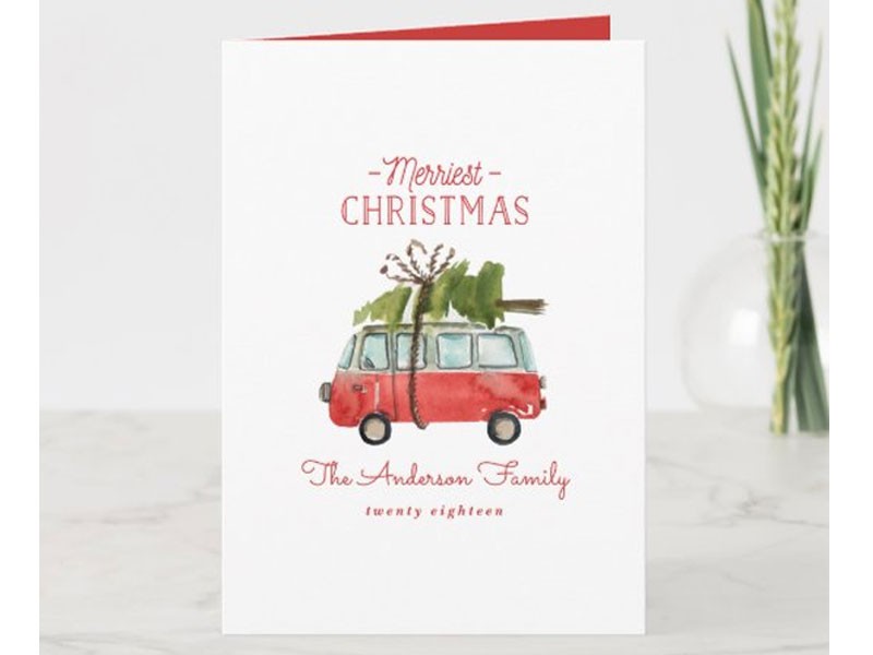 Christmas With The Vintage Watercolor Van Card