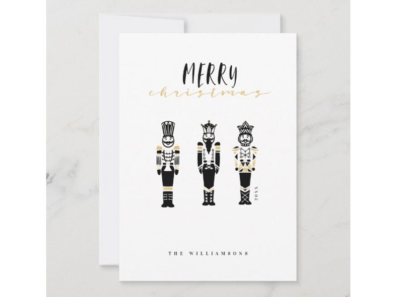 Black & White Trendy Abstract Nutcracker Christmas Holiday Card