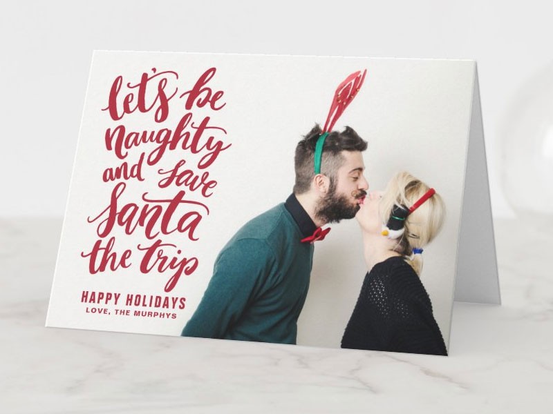 Let's be Naughty Red Hand Lettered Funny Holiday