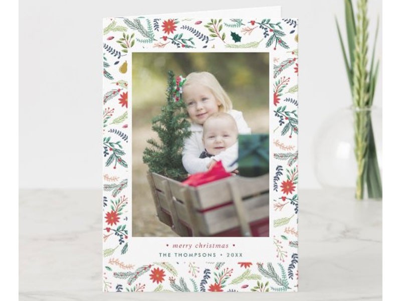 Joyful Foliage Folded Holiday Photo Card