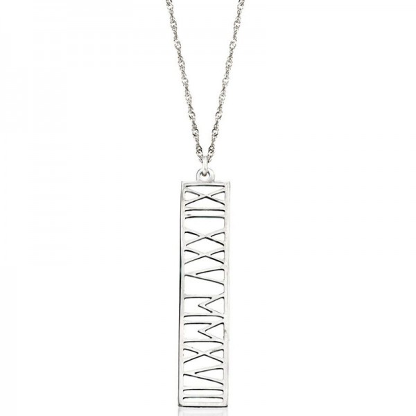 Sterling Silver Roman Numeral Personalized Date Pendant Necklace