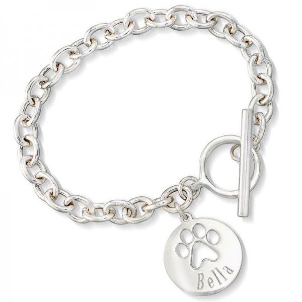 Sterling Silver Personalized Paw Print Bracelet