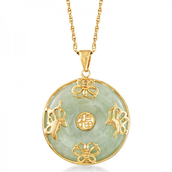 Jade Good Fortune Butterfly Pendant Necklace in 18kt Gold Over Sterling 18