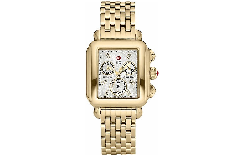Michele Deco Diamond Yellow Gold Tone Women'S Watch 