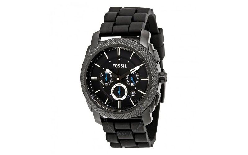 Fossil Machine Chronograph Black Dial Black Silicone Men's Watch