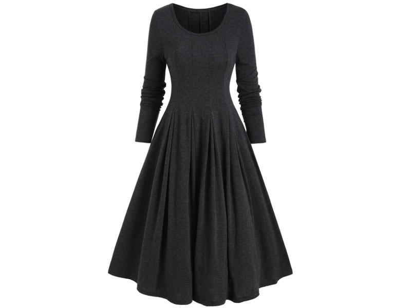 Women's Long Sleeve Heathered Pleated Dress