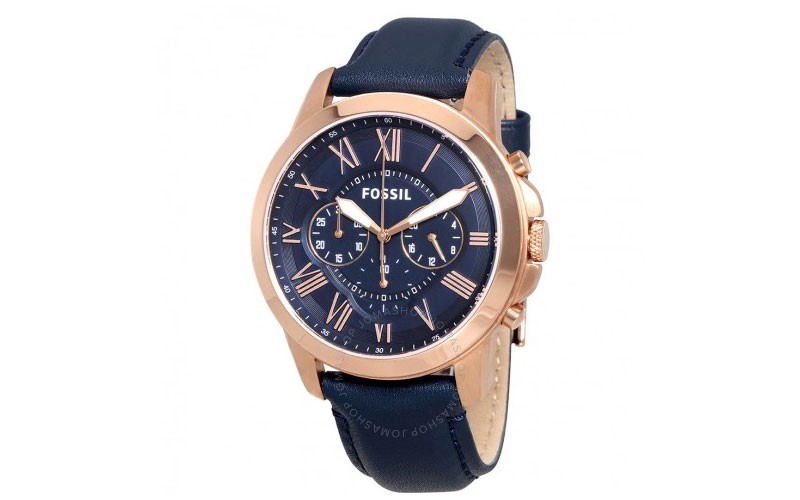 Fossil Grant Multi-Function Navy Dial Navy Leather Men's Watch
