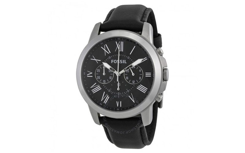 Fossil Grant Black Dial Black Leather Men's Watch