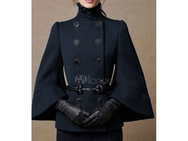 Military Coat Double Breasted Buttons Cape Poncho For Women