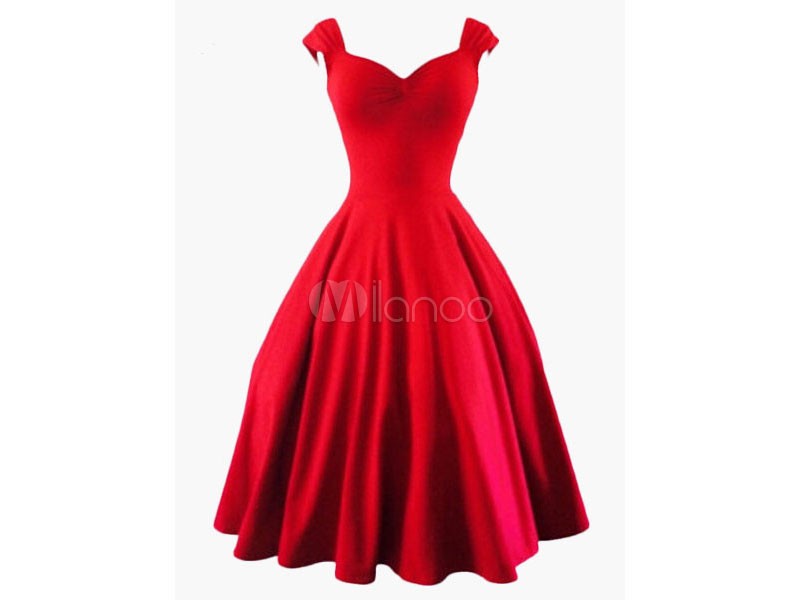 Red Vintage Dress Sweetheart Style Audrey Hepburn Retro Swing Dress For Women