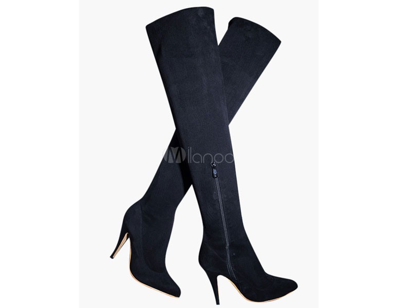 Thigh High Boots Women's Micro Suede Pointed Toe Stiletto Heel