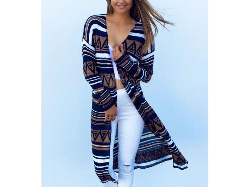 Women's Sweater Cardigan Long Sleeve Printed Long Cardigan