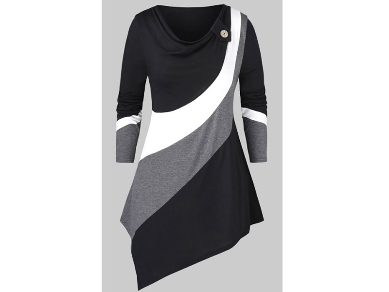 Women's Plus Size Asymmetric Cowl Neck Colorblock T Shirt