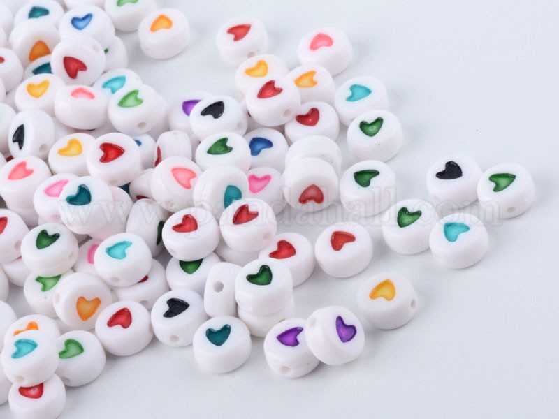 Opaque Acrylic Heart Alphabet Beads