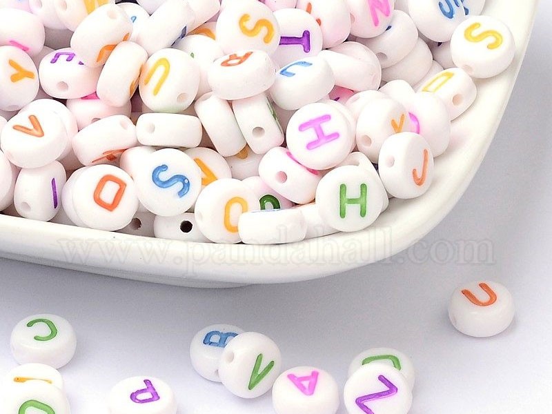 Alphabet Acrylic Beads Mixed Letters A to Z Flat Round