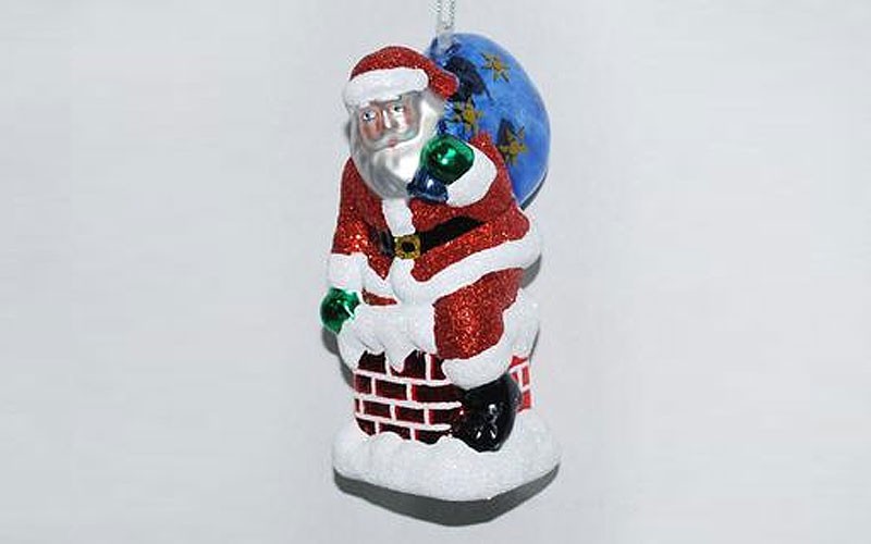 Celebrations by Radko Holly Jolly Santa And Chimney Glass Figural Ornament