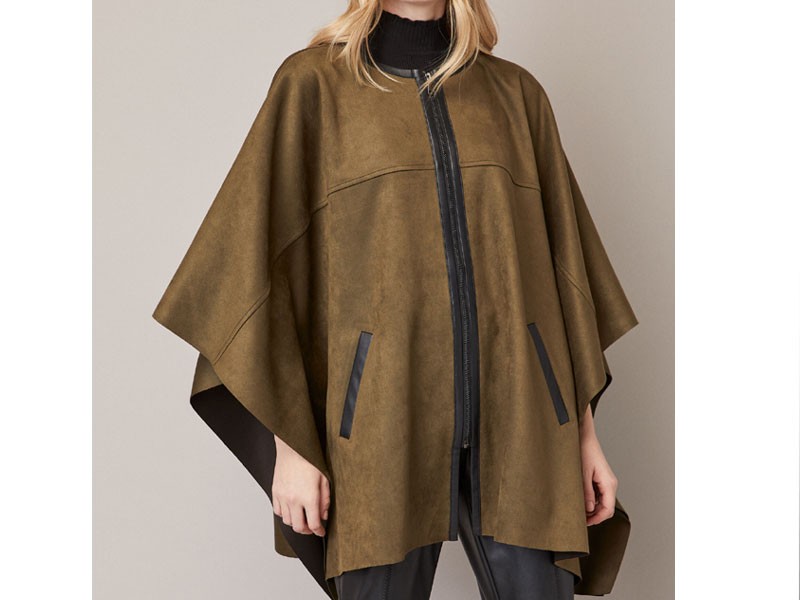 Women's Front Zipper Faux Suede Cape