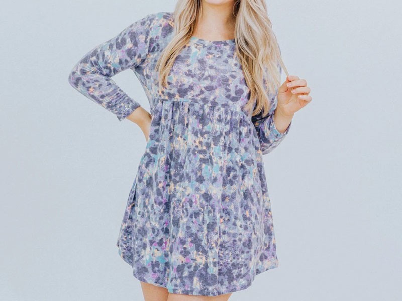 Ready To Start Your Day Printed Women's Short Dress In Blue