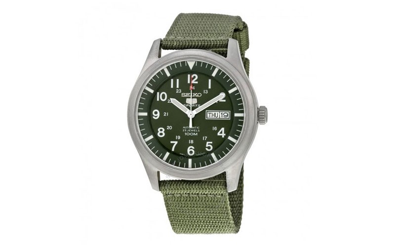 Seiko 5 Sport Automatic Khaki Green Canvas Men's Watch