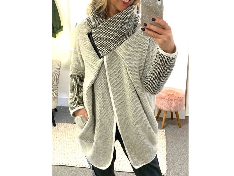 Xunimad Gray Turtleneck Striped Casual Sweater For Women