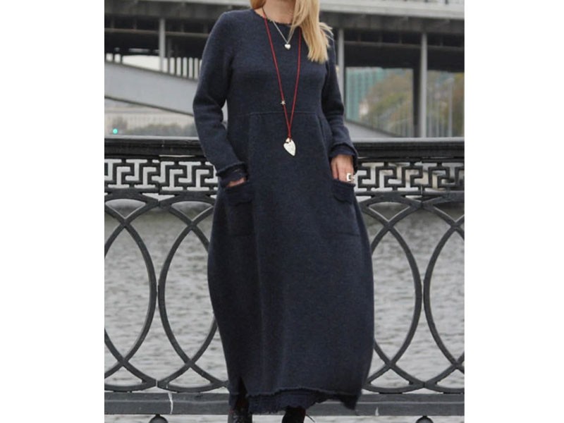 Misslook Long Sleeve Plain Casual Dress For Women