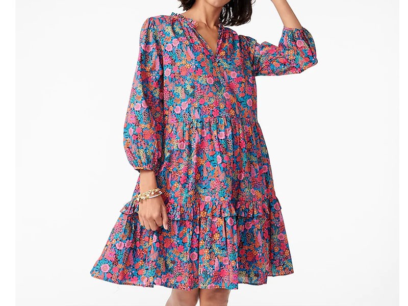 Women's Petite Ruffleneck Tiered Popover Dress In Liberty Ciara Print