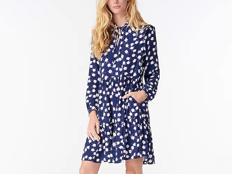 Women's Tie-Neck Tiered Dress In Scattered Peony Print