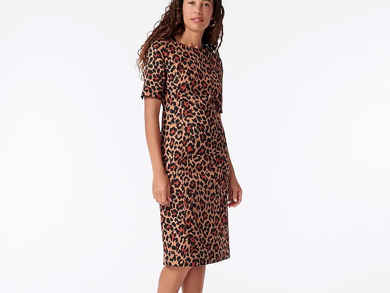 Women's Elbow-Sleeve Sheath Dress In Leopard Bi Stretch Cotton