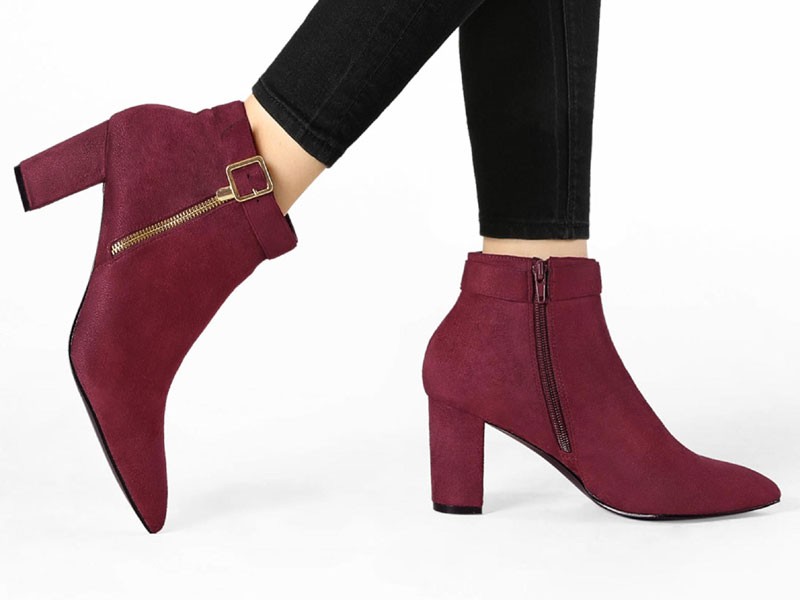 Unique Bargains Women's Zip Block Heel Ankle Booties