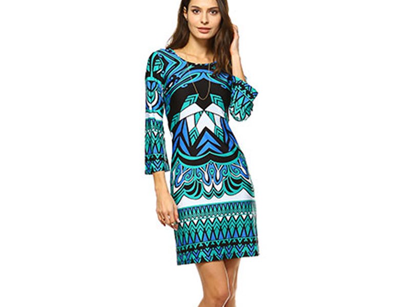 Women's White Mark Revolution Printed Bell Sleeve Dress