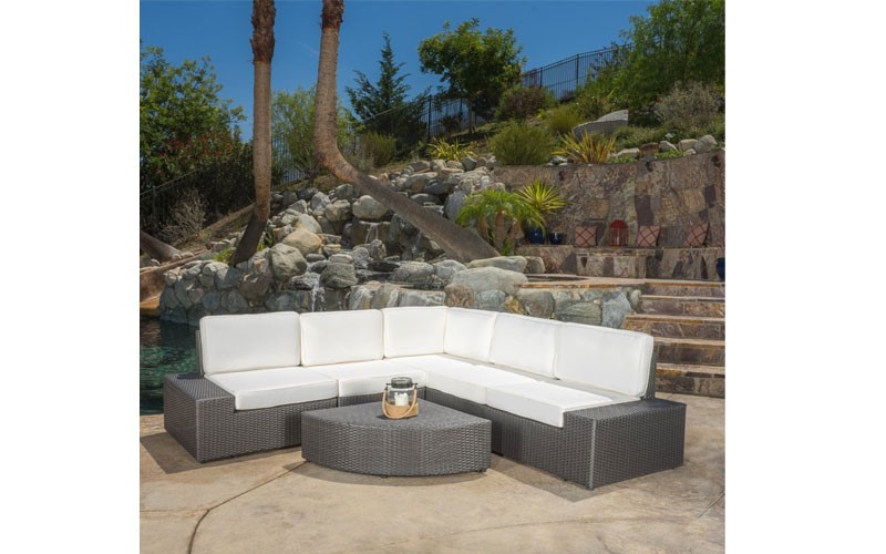 Reddington 6Pc Outdoor Grey Wicker Sectional Set