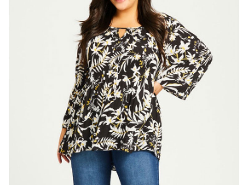 Pleat Print Plus Size Top Stencil Floral